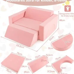 Modulares Kindersofa Spielsofa Modulsofa mit abnehmbarem Bezug 105,5 x 101 x 48 cm Rosa