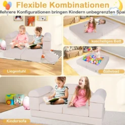 Modulares Kindersofa 9-teiliges Spielsofa aus Schaumstoff Bausteine mit bequemem Wildlederstoff Beige/Grau