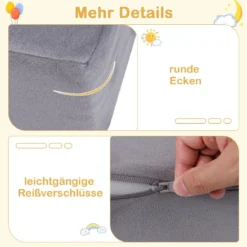 Modulares Kindersofa 9-teiliges Spielsofa aus Schaumstoff Bausteine mit bequemem Wildlederstoff Beige/Grau