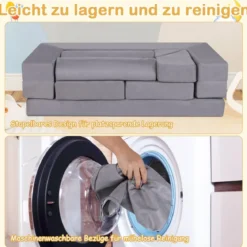 Modulares Kindersofa 9-teiliges Spielsofa aus Schaumstoff Bausteine mit bequemem Wildlederstoff Beige/Grau