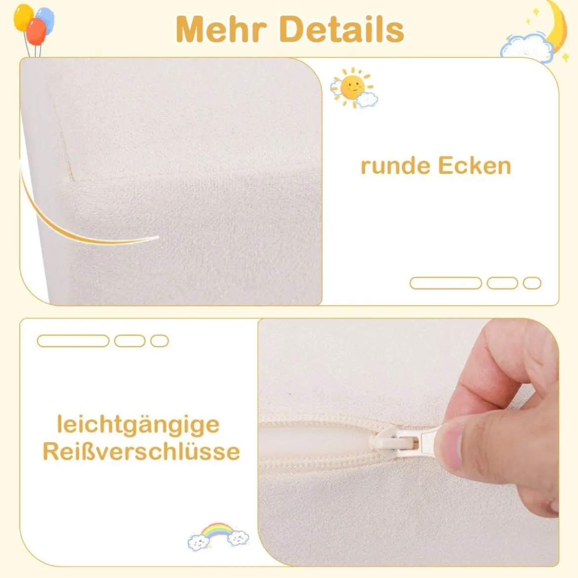 Modulares Kindersofa 9-teiliges Spielsofa aus Schaumstoff Bausteine mit bequemem Wildlederstoff Beige/Grau