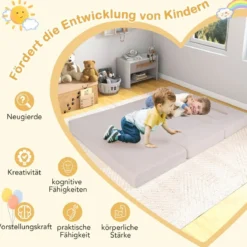 Modulares Kindersofa 9-teiliges Spielsofa aus Schaumstoff Bausteine mit bequemem Wildlederstoff Beige/Grau