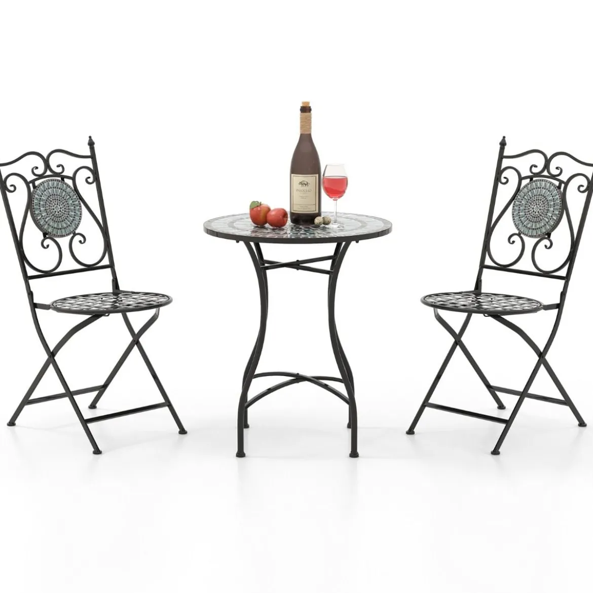 Mosaik Gartentisch Mosaiktisch Rund Bistrotisch Terrassentisch 60 x 60 x 72 cm