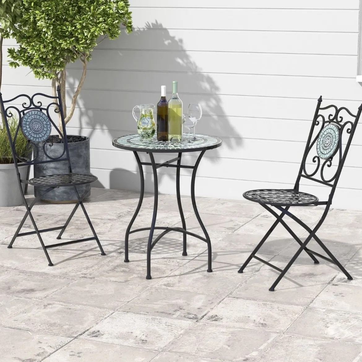 Mosaik Gartentisch Mosaiktisch Rund Bistrotisch Terrassentisch 60 x 60 x 72 cm