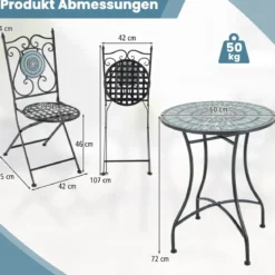 Mosaik Gartentisch Mosaiktisch Rund Bistrotisch Terrassentisch 60 x 60 x 72 cm