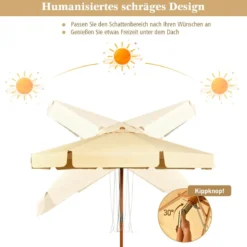 3m Sonnenschirm mit verstellvarem Neigungswinkels 8 Querstreben & Wasserdichtes Polyestergewebe mit UV-Schutz