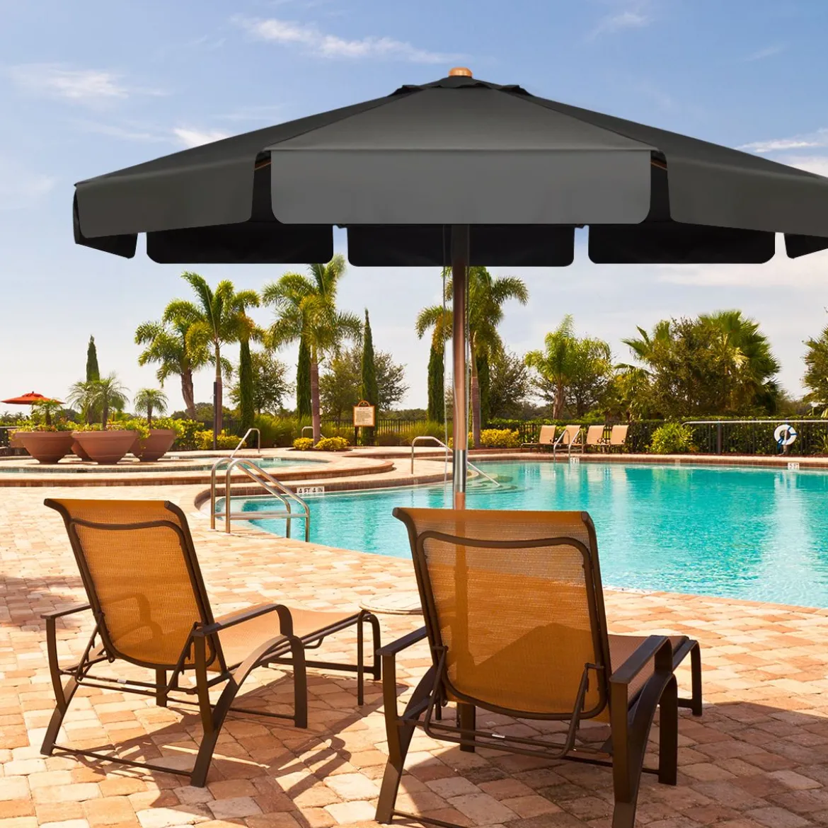 3m Sonnenschirm mit verstellvarem Neigungswinkels 8 Querstreben & Wasserdichtes Polyestergewebe mit UV-Schutz