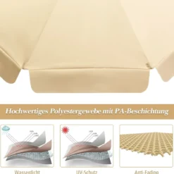3m Sonnenschirm mit verstellvarem Neigungswinkels 8 Querstreben & Wasserdichtes Polyestergewebe mit UV-Schutz