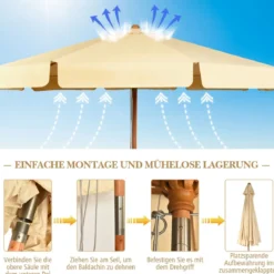 3m Sonnenschirm mit verstellvarem Neigungswinkels 8 Querstreben & Wasserdichtes Polyestergewebe mit UV-Schutz