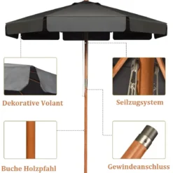 3m Sonnenschirm mit verstellvarem Neigungswinkels 8 Querstreben & Wasserdichtes Polyestergewebe mit UV-Schutz