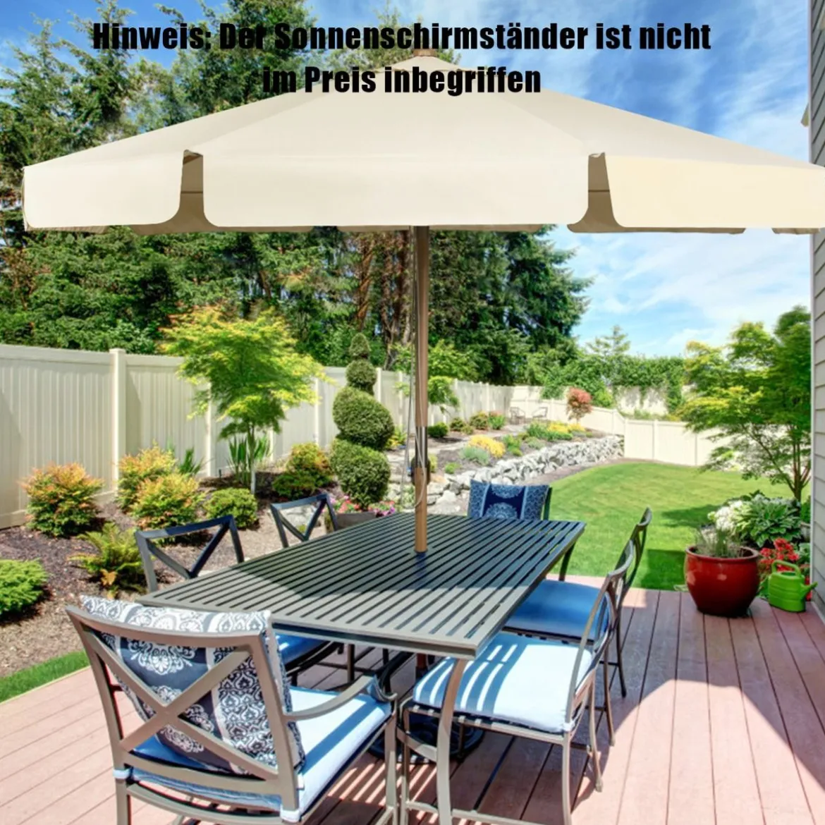 3m Sonnenschirm mit verstellvarem Neigungswinkels 8 Querstreben & Wasserdichtes Polyestergewebe mit UV-Schutz