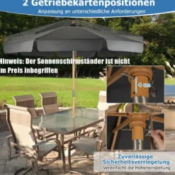 3m Sonnenschirm mit verstellvarem Neigungswinkels 8 Querstreben & Wasserdichtes Polyestergewebe mit UV-Schutz