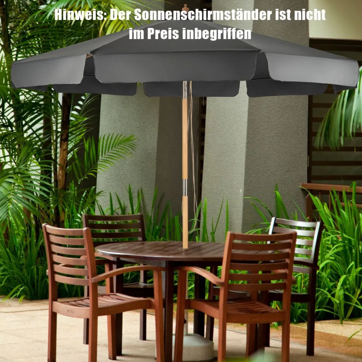 3m Sonnenschirm mit verstellvarem Neigungswinkels 8 Querstreben & Wasserdichtes Polyestergewebe mit UV-Schutz