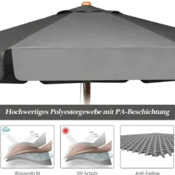 3m Sonnenschirm mit verstellvarem Neigungswinkels 8 Querstreben & Wasserdichtes Polyestergewebe mit UV-Schutz