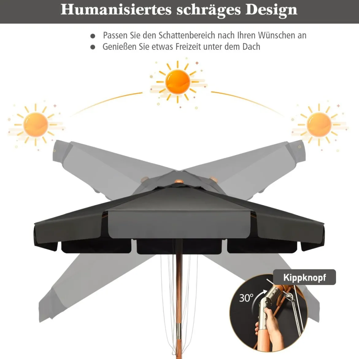 3m Sonnenschirm mit verstellvarem Neigungswinkels 8 Querstreben & Wasserdichtes Polyestergewebe mit UV-Schutz