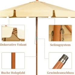 3m Sonnenschirm mit verstellvarem Neigungswinkels 8 Querstreben & Wasserdichtes Polyestergewebe mit UV-Schutz