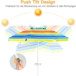 2,2 M Strandschirm UPF50 + Sonnenschutz Tragbarer Sonnenschirm Terrassenschirm