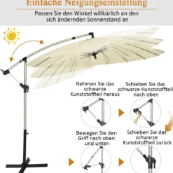 3m Terrassenschirm Sonnenschirm Ampelschirm Freischwingender Schirm Beige