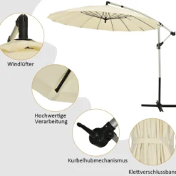 3m Terrassenschirm Sonnenschirm Ampelschirm Freischwingender Schirm Beige