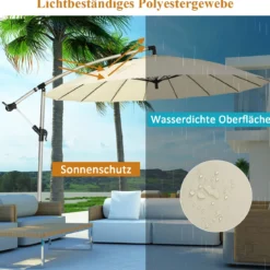 3m Terrassenschirm Sonnenschirm Ampelschirm Freischwingender Schirm Beige