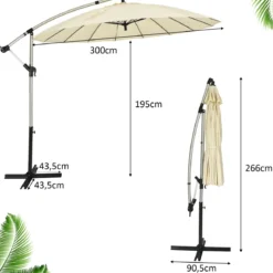 3m Terrassenschirm Sonnenschirm Ampelschirm Freischwingender Schirm Beige