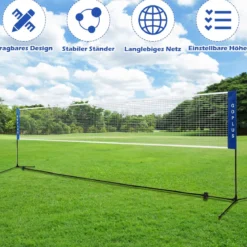 5,1 m tragbares Badminton-Set Badmintonnetz mit 2 einstellbaren Höhen 510 x 105 x 85-155 cm Blau + Weiß