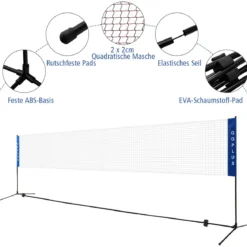 5,1 m tragbares Badminton-Set Badmintonnetz mit 2 einstellbaren Höhen 510 x 105 x 85-155 cm Blau + Weiß