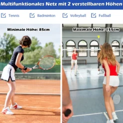 5,1 m tragbares Badminton-Set Badmintonnetz mit 2 einstellbaren Höhen 510 x 105 x 85-155 cm Blau + Weiß