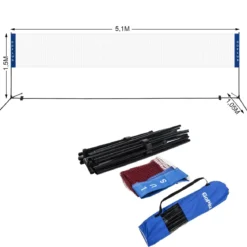 5,1 m tragbares Badminton-Set Badmintonnetz mit 2 einstellbaren Höhen 510 x 105 x 85-155 cm Blau + Weiß