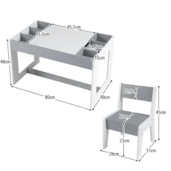 Multifunktionaler Kindertisch & 2 Stühle Set Sitzgruppe Kinder holz mit abnehmbarer doppelseitiger Tischplatte Grau