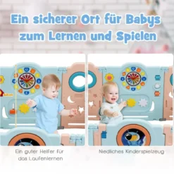 Multifunktionales Baby-Laufgitter mit 16 Teilen tragbarer Laufstall 60 x 62 cm Rosa + Hellblau
