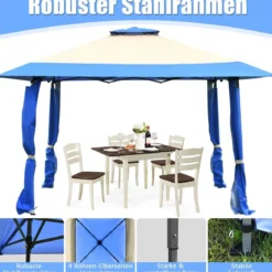 4 m x 4 m Großes Eventzelt Schattenspender mit 2-Stöckigem Dach Blau