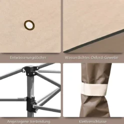 4 m x 4 m Großes Eventzelt Schattenspender mit 2-Stöckigem Dach Braun