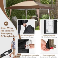 4 m x 4 m Terrassen-Pavillon Überdachungszelt mit Rädern Beige