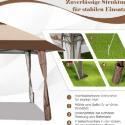 4 m x 4 m Terrassen-Pavillon Überdachungszelt mit Rädern Beige