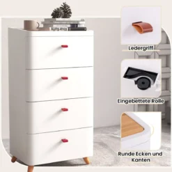 Nachtschrank mit 4 Schubladen Nachttisch Kommode mit abnehmbarem Organizer-Tablett Weiß 42 x 32 x 81,5 cm