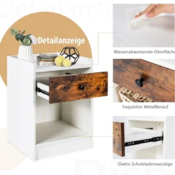 Nachttische 2er Set Moderne Beistelltische mit Aufbewahrungsschublade & offenem Fach 43 x 40 x 60 cm Weiß
