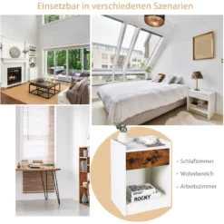 Nachttische 2er Set Moderne Beistelltische mit Aufbewahrungsschublade & offenem Fach 43 x 40 x 60 cm Weiß