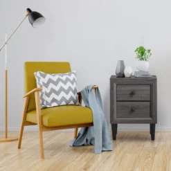 Nachttische Holz Beistelltisch mit 2 Schubladen Kaffeetisch modern Sofatisch Grau