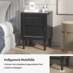 Nachttische Holz Beistelltisch mit 2 Schubladen Kaffeetisch modern Sofatisch Schwarz