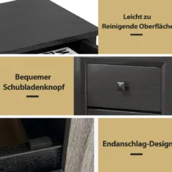 Nachttische Holz Beistelltisch mit 2 Schubladen Kaffeetisch modern Sofatisch Schwarz