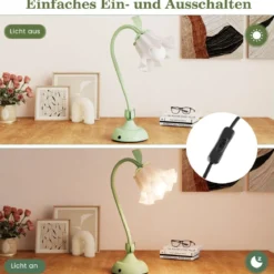 Nachttischlampe Vintage-Tischlampe mit Maiglöckchen-Acryllampenschirm & verstellbarem Stiel Grün