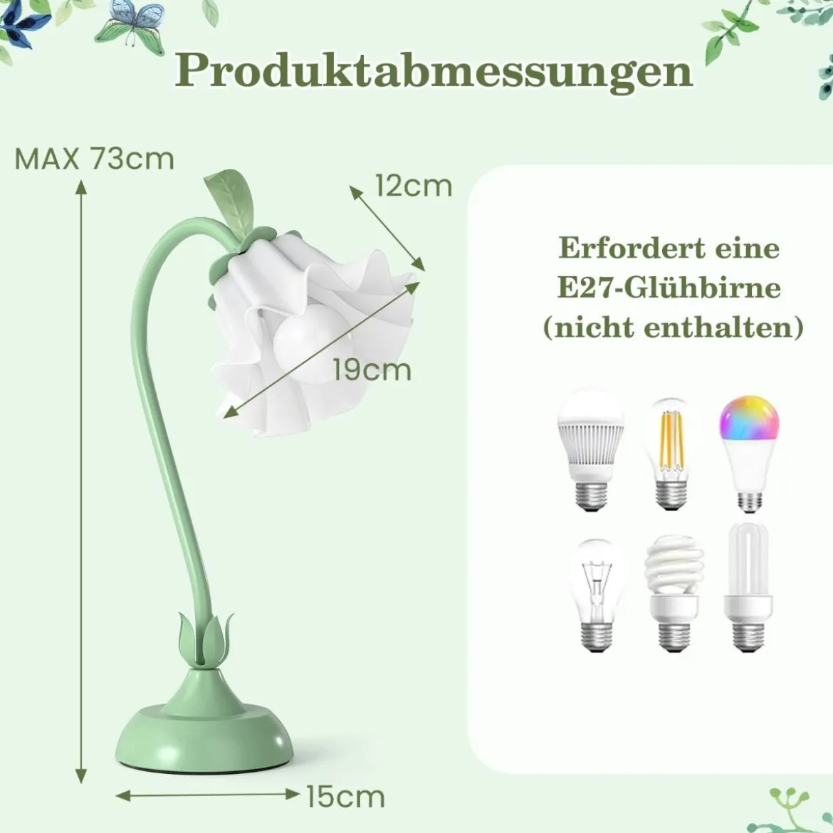 Nachttischlampe Vintage-Tischlampe mit Maiglöckchen-Acryllampenschirm & verstellbarem Stiel Grün