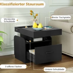 Nachttisch mit Ladestation & Schublade & Offenen Fächern Beistelltisch Nachtschrank Schwarz