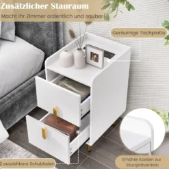 Nachttisch mit Ladestation schmaler Nachtschrank mit 2 Schubladen & USB-Anschlüssen 40 x 32 x 60 cm Weiß
