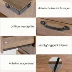 Nachttisch mit Ladestation Schmaler Beistelltisch mit Offenem Ablagefach & 2 Schubladen Braun