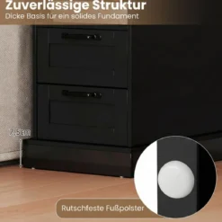 Nachttisch mit Ladestation schmaler Beistelltisch mit offenem Ablagefach & 2 Schubladen Schwarz