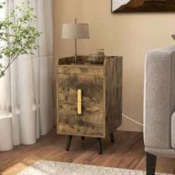 Nachttisch mit Ladestation schmaler Nachtschrank mit 2 Schubladen & USB-Anschlüssen 40 x 32 x 60 cm Rustikales Braun