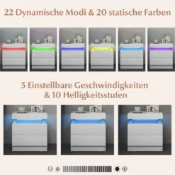 Nachttisch mit LED-Leuchten Nachtkommode mit 2 Schubladen moderner Beistelltisch Weiß