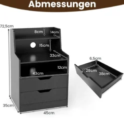 Nachttisch mit LED-Lichtern & Ladestation Beistelltisch mit 2 Schubladen & offenem Fach moderner Nachtschrank Schwarz